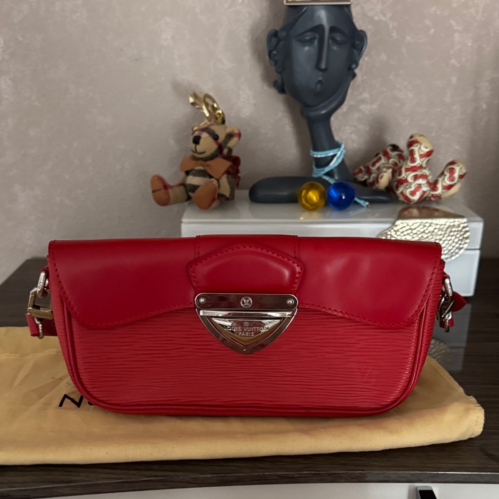 Red Epi Leather Clutch with Silver Hardware
